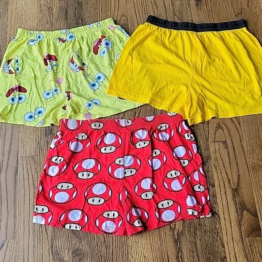 Colorful Cartoon Print  Cotton Men's Boxers Set 3 Spongebob Super Mario Dr.Suess